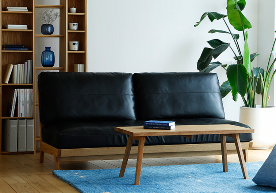 White Wood | W1800 Leather Sofa and Lounge Chaise Set | Oak Wood