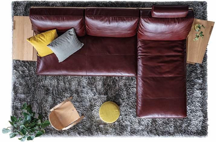 White Wood | W1400 Leather Sofa and Lounge Chaise Set | Oak Wood