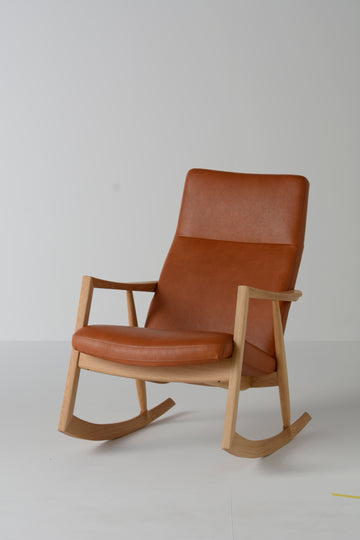 White Wood Rocking Chair | Leather