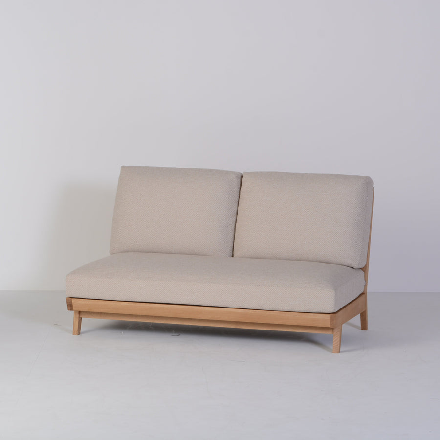 White Wood CARVE Armless Sofa | Fabric