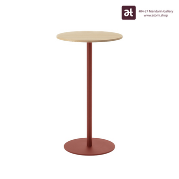 T&O Round Bar Table High | Oak Clear | Red Steel Leg