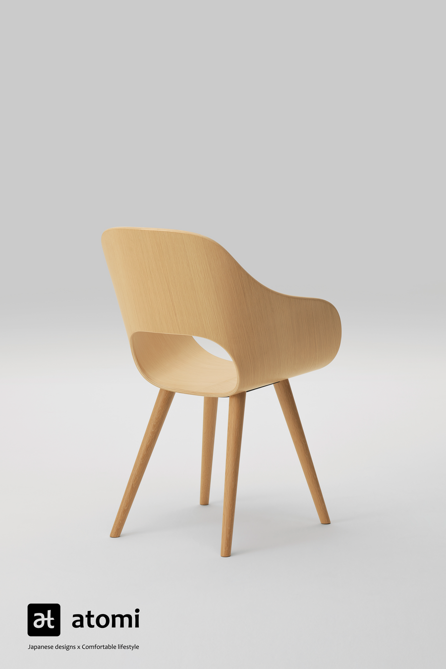 Roundish Arm Chair- Wooden Seat - atomi shop