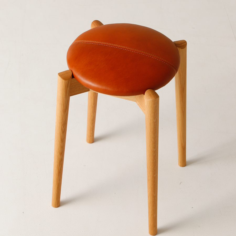 Whitewood Stackable Stool - Leather Cushioned seat