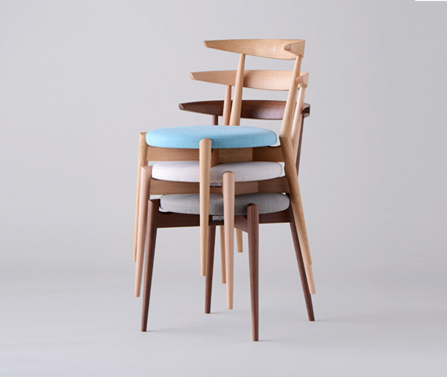 Forms Fabric Cushioned Stackable Dining Chair | Walnut Wood
