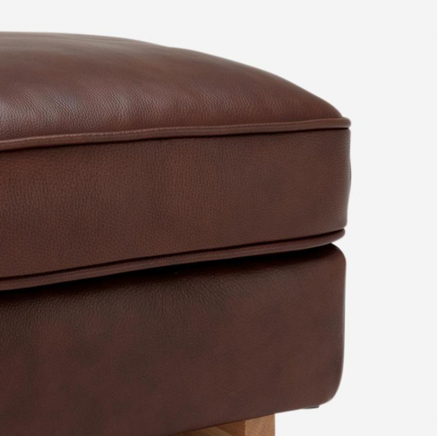 TYSTA Leather Ottoman | Oak Wood