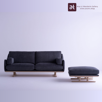 Chorus Fabric Sofa with Ottoman Set | Two Seater | Oak Wood