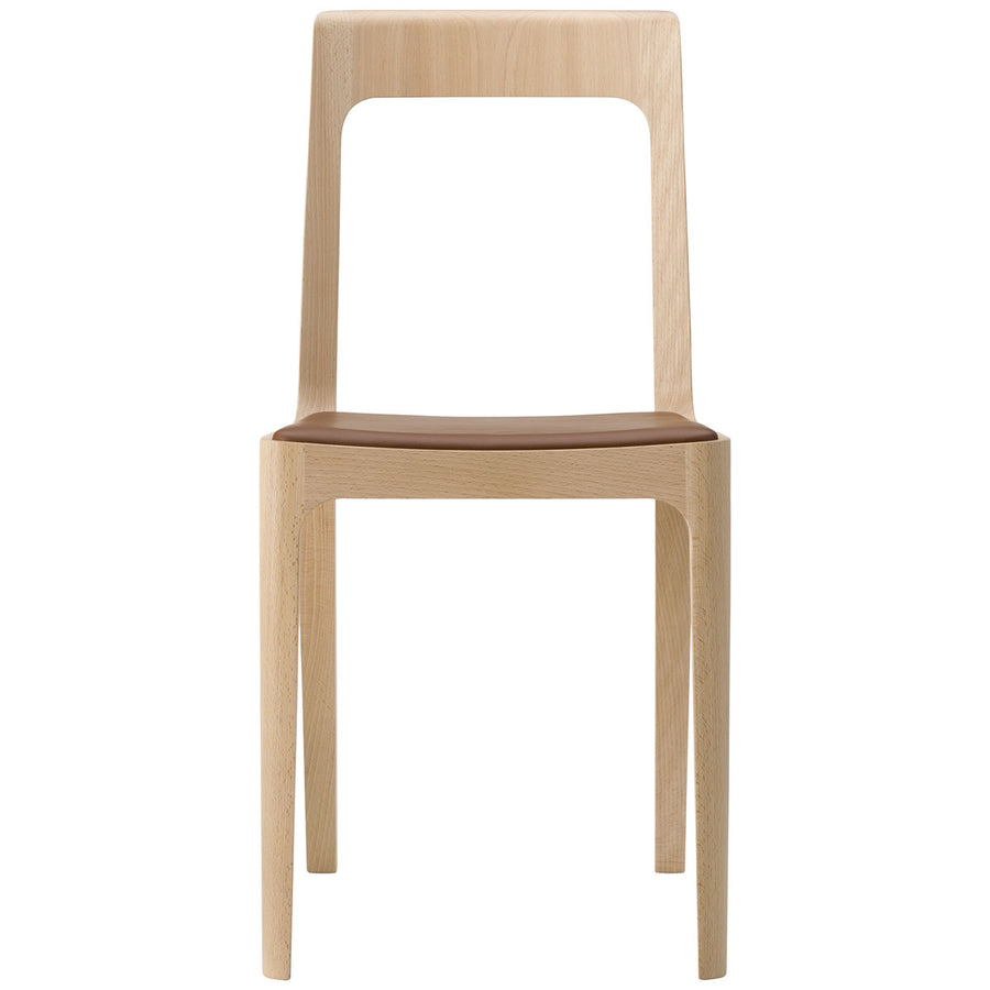 Hiroshima Armless Chair | Leather Cushioned Seat | Beech Wood