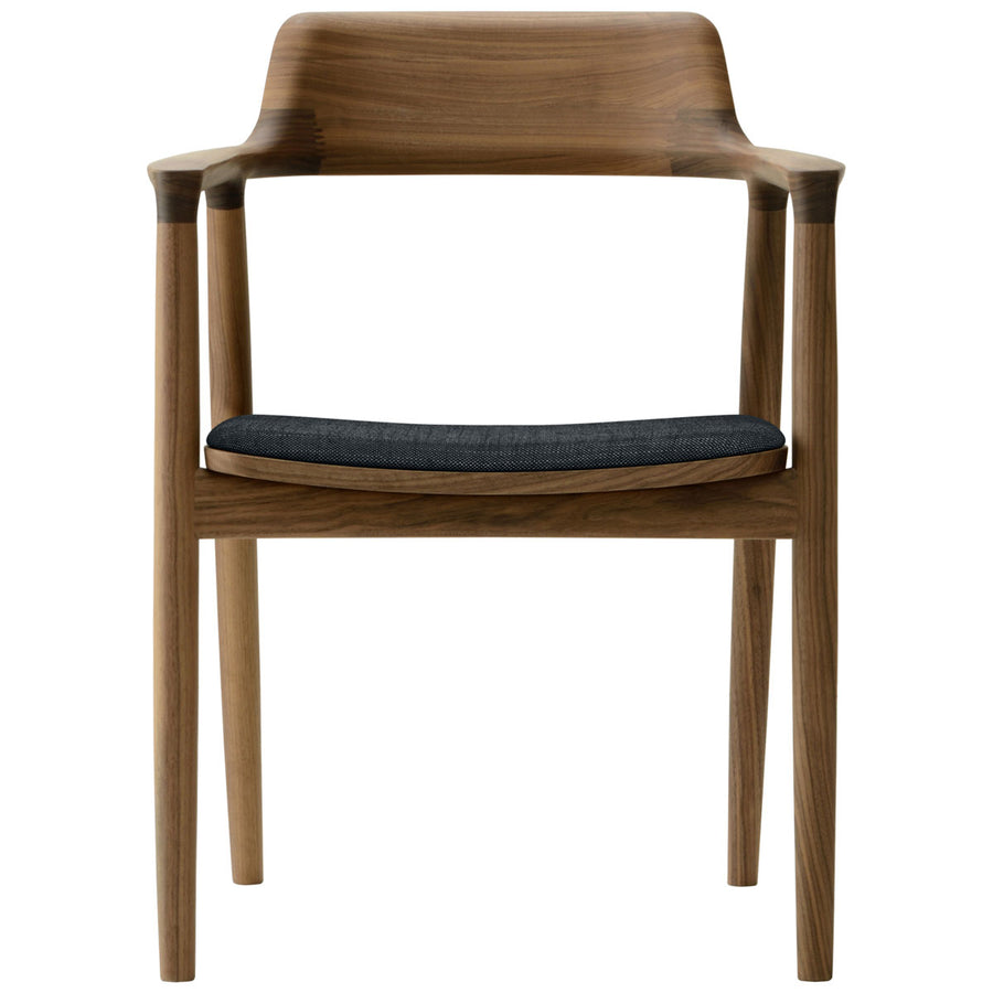 Hiroshima Arm Chair | Fabric Cushioned Seat Dining Chair | Walnut Wood