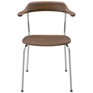 Hiroshima Stackable Arm Chair Wooden Seat Dining Chair | Walnut Wood